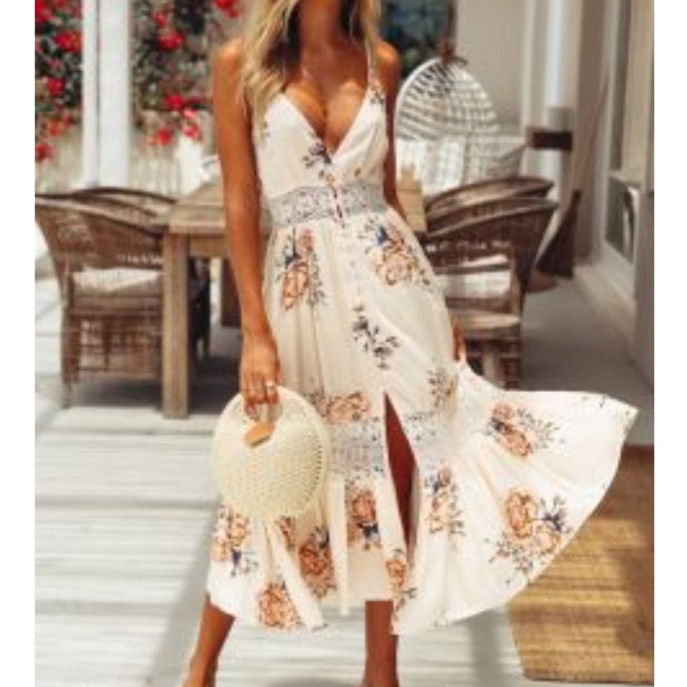 Peach floral midi maxi dress